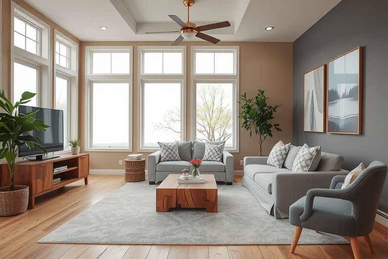 Modern living room with sustainable furniture pieces