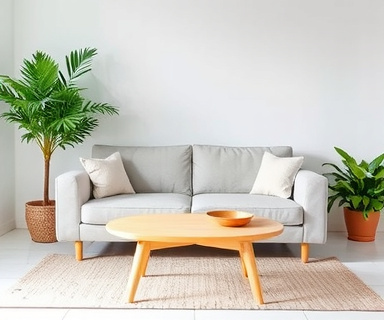 Minimalist Scandinavian sofa in light gray fabric
