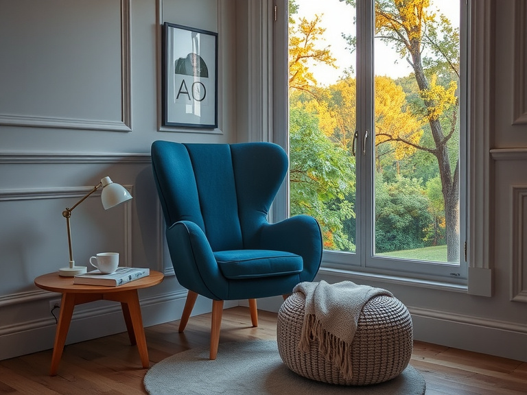 Cozy reading nook with armchair and floor lamp