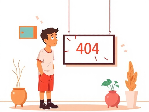 Confused person looking at a broken computer screen with 404 error